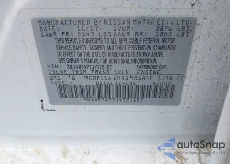2018 Nissan Sentra Sv from USA, damaged, VIN 3N1AB7AP7JY225187